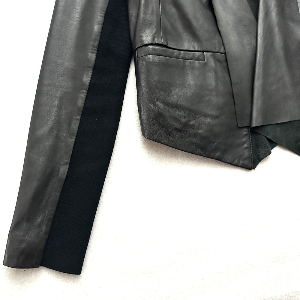 Trouve‎ Raw Edge M Medium Black Soft Leather Moto Jacket Waterfall Open Front - Picture 5 of 12
